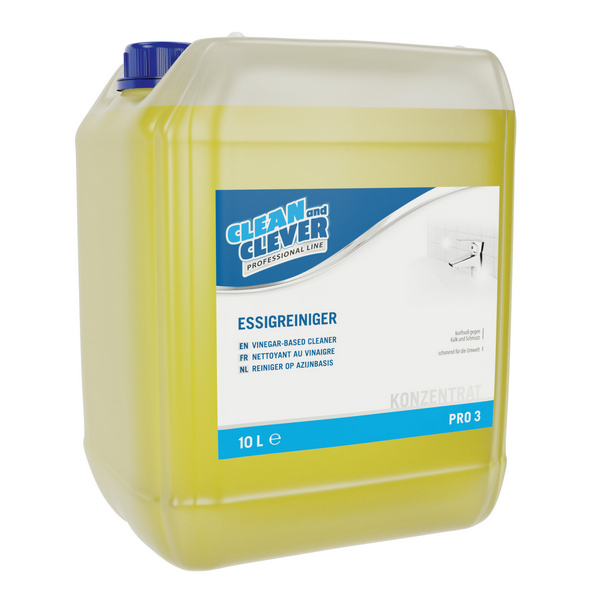CLEAN and CLEVER Essigreiniger PRO 3 gelb, flüssig, pH: 2,5 - 3,5, 10 Liter, gebrauchsfertig und Konzentrat (je nach Anwendung) - Webstar - Hygiene- und Verbrauchsartikel - Medizin- und Pflegeprodukte - Kiosk- und Shopartikel - Fun Food Service - Schweiz - Articles d’hygiène et consommables - Produits médicaux et de soins - Produits de kiosque et de magasin - Fun Food Service - Suisse