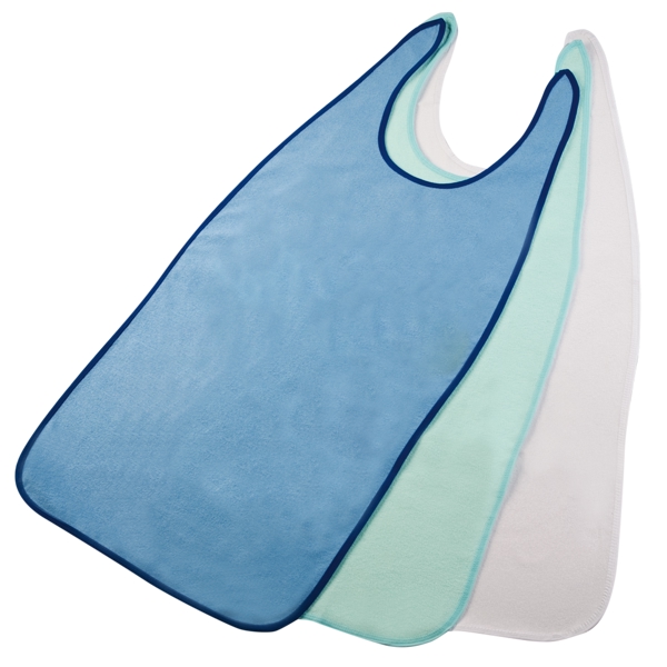 Ess-Schürzen 3er-Set Feuchtigkeitsundurchlässig PU bescihichtet, leicht saugend, im Nacken zum Binden, verhindern das Wegziehen der Schürze durch den Patienten 100 x48 cm weisss,mint,hellblau - Webstar - Hygiene- und Verbrauchsartikel - Medizin- und Pflegeprodukte - Articles d’hygiène et consommables - Produits médicaux et de soins