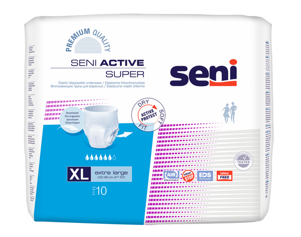 Seni Active Super X-Large atmungsaktive elastische Inkontinenzslips, 10 Stück - Webstar - Hygiene- und Verbrauchsartikel - Medizin- und Pflegeprodukte - Kiosk- und Shopartikel - Fun Food Service - Schweiz - Articles d’hygiène et consommables - Produits médicaux et de soins - Produits de kiosque et de magasin - Fun Food Service - Suisse