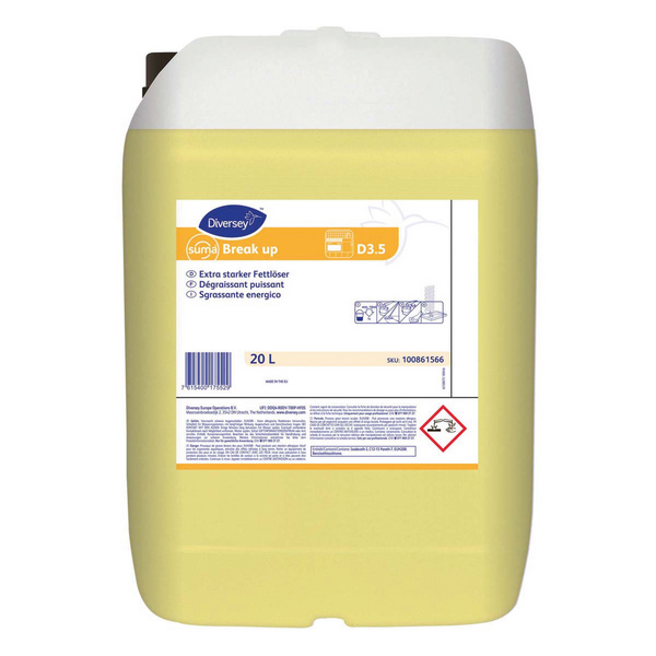 Suma Break up D3.5 Fettlöser parfümiert, gelb, flüssig, pH: 10, 20 Liter, Konzentrat - Webstar - Hygiene- und Verbrauchsartikel - Medizin- und Pflegeprodukte - Kiosk- und Shopartikel - Fun Food Service - Schweiz - Articles d’hygiène et consommables - Produits médicaux et de soins - Produits de kiosque et de magasin - Fun Food Service - Suisse