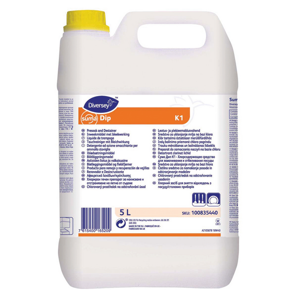 Suma Dip K1 Tauchreiniger gelb, flüssig, pH: >12, chlorhaltig, 5 Liter, Konzentrat - Webstar - Hygiene- und Verbrauchsartikel - Medizin- und Pflegeprodukte - Kiosk- und Shopartikel - Fun Food Service - Schweiz - Articles d’hygiène et consommables - Produits médicaux et de soins - Produits de kiosque et de magasin - Fun Food Service - Suisse
