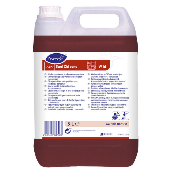 TASKI Sani Cid conc W1d Sanitärreiniger parfümiert, rot, flüssig, pH: 2, 5 Liter, Konzentrat - Webstar - Hygiene- und Verbrauchsartikel - Medizin- und Pflegeprodukte - Kiosk- und Shopartikel - Fun Food Service - Schweiz - Articles d’hygiène et consommables - Produits médicaux et de soins - Produits de kiosque et de magasin - Fun Food Service - Suisse