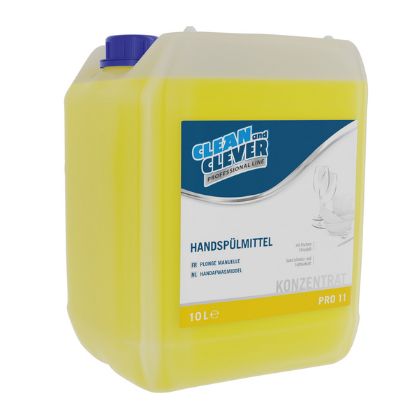 CLEAN and CLEVER Handspülmittel PRO 11 Zitrusduft, gelb, flüssig, pH: 6 - 7, alkoholhaltig, 10 Liter, Konzentrat - Webstar - Hygiene- und Verbrauchsartikel - Medizin- und Pflegeprodukte - Kiosk- und Shopartikel - Fun Food Service - Schweiz - Articles d’hygiène et consommables - Produits médicaux et de soins - Produits de kiosque et de magasin - Fun Food Service - Suisse