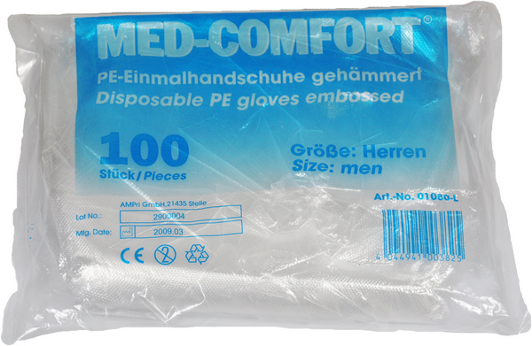 Med Comfort Einweghandschuhe PE, transparent, puderfrei, unsteril, Gr. L - Webstar - Hygiene- und Verbrauchsartikel - Medizin- und Pflegeprodukte - Kiosk- und Shopartikel - Fun Food Service - Schweiz - Articles d’hygiène et consommables - Produits médicaux et de soins - Produits de kiosque et de magasin - Fun Food Service - Suisse