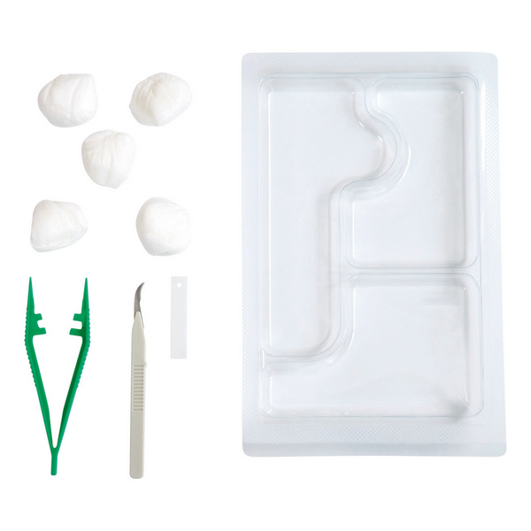 Fadenzieh-Set / Einweg Blister mit 3 Kammern, 1 anatomische Pinzette grün, 1 Fadenziehmesser mit rundgeformter Klinge, 5 Vliesstoff-Tupfer, steril, 1 Stk. - Webstar - Hygiene- und Verbrauchsartikel - Medizin- und Pflegeprodukte - Kiosk- und Shopartikel - Fun Food Service - Schweiz - Articles d’hygiène et consommables - Produits médicaux et de soins - Produits de kiosque et de magasin - Fun Food Service - Suisse