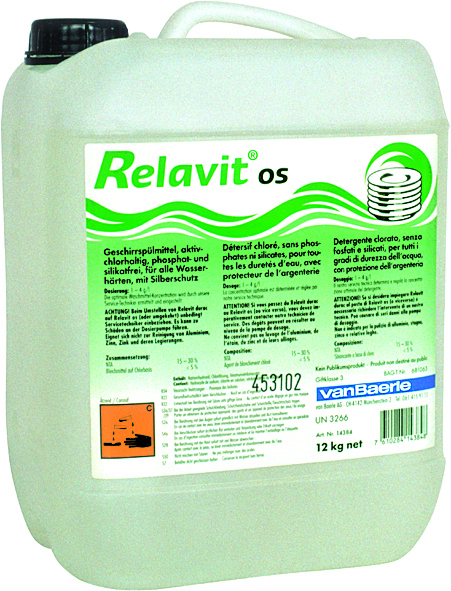 Relavit os Classic maschinelles Geschirrwaschmittel hellgelb, flüssig, pH: 14, phosphat- und silikatfrei, 12 kg - Webstar - Hygiene- und Verbrauchsartikel - Medizin- und Pflegeprodukte - Kiosk- und Shopartikel - Fun Food Service - Schweiz - Articles d’hygiène et consommables - Produits médicaux et de soins - Produits de kiosque et de magasin - Fun Food Service - Suisse