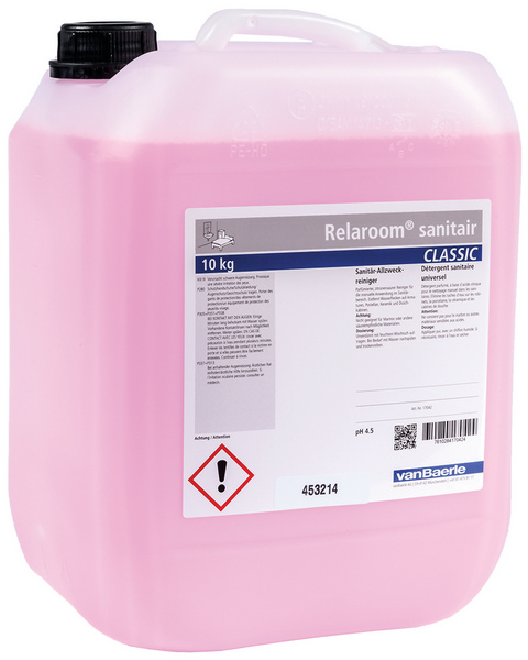 Relaroom sanitair Classic Sanitärreiniger parfümiert, rosa, flüssig, pH: 4,5, 10 kg, gebrauchsfertig - Webstar - Hygiene- und Verbrauchsartikel - Medizin- und Pflegeprodukte - Kiosk- und Shopartikel - Fun Food Service - Schweiz - Articles d’hygiène et consommables - Produits médicaux et de soins - Produits de kiosque et de magasin - Fun Food Service - Suisse