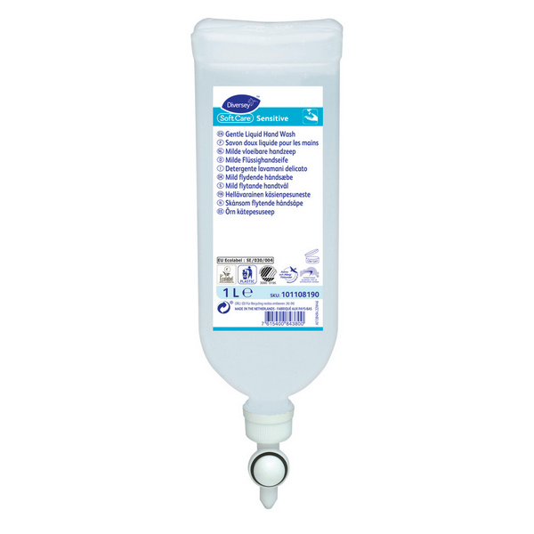 Soft Care Sensitive milde Seifenlotion unparfümiert, farblos, flüssig, pH: 5, 1 Liter - Webstar - Hygiene- und Verbrauchsartikel - Medizin- und Pflegeprodukte - Kiosk- und Shopartikel - Fun Food Service - Schweiz - Articles d’hygiène et consommables - Produits médicaux et de soins - Produits de kiosque et de magasin - Fun Food Service - Suisse