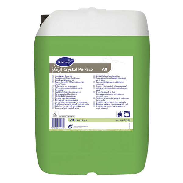 Suma Crystal free A8 Klarspüler grün, flüssig, pH: <2 für die schnelle und streifenfreie Trocknung des Spülguts 20 Liter - Webstar - Hygiene- und Verbrauchsartikel - Medizin- und Pflegeprodukte - Articles d’hygiène et consommables - Produits médicaux et de soins