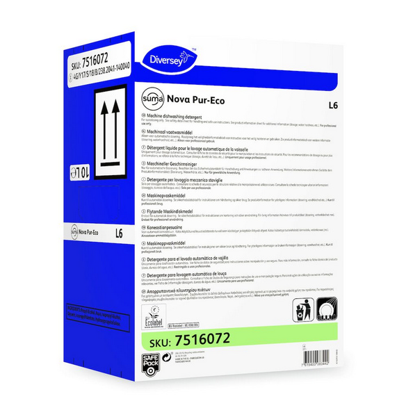 Suma Nova Pur-Eco L6 maschinelles Geschirrwaschmittel gelb, flüssig, pH: >12, umweltschonend, 10 Liter, SafePack - Webstar - Hygiene- und Verbrauchsartikel - Medizin- und Pflegeprodukte - Kiosk- und Shopartikel - Fun Food Service - Schweiz - Articles d’hygiène et consommables - Produits médicaux et de soins - Produits de kiosque et de magasin - Fun Food Service - Suisse