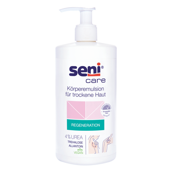 Seni Care Körperemulsion für trockene Haut mit 4% Urea zur täglichen Pflege trockener, empfindlicher und beanspruchter Haut, 500ml - Webstar - Hygiene- und Verbrauchsartikel - Medizin- und Pflegeprodukte - Kiosk- und Shopartikel - Fun Food Service - Schweiz - Articles d’hygiène et consommables - Produits médicaux et de soins - Produits de kiosque et de magasin - Fun Food Service - Suisse