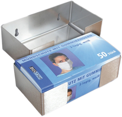 Spenderhalter für Mundschutz Edelstahl silber, 19,5 × 10,3 × 6,5 cm - Webstar - Hygiene- und Verbrauchsartikel - Medizin- und Pflegeprodukte - Kiosk- und Shopartikel - Fun Food Service - Schweiz - Articles d’hygiène et consommables - Produits médicaux et de soins - Produits de kiosque et de magasin - Fun Food Service - Suisse