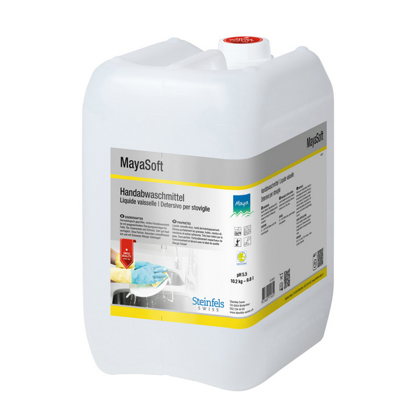 MayaSoft Handspülmittel unparfümiert, orange, flüssig, pH: 5,5, umweltschonend, 9,8 Liter - Webstar - Hygiene- und Verbrauchsartikel - Medizin- und Pflegeprodukte - Kiosk- und Shopartikel - Fun Food Service - Schweiz - Articles d’hygiène et consommables - Produits médicaux et de soins - Produits de kiosque et de magasin - Fun Food Service - Suisse