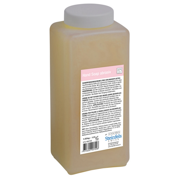 HandSoap abrasiv Flüssigseife parfümiert, gelb, pH: 7 - 8, mit organischem Reibkörpern, 1 Liter, gebrauchsfertig - Webstar - Hygiene- und Verbrauchsartikel - Medizin- und Pflegeprodukte - Kiosk- und Shopartikel - Fun Food Service - Schweiz - Articles d’hygiène et consommables - Produits médicaux et de soins - Produits de kiosque et de magasin - Fun Food Service - Suisse