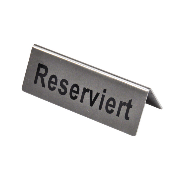 Tischreiter Edelstahl satiniert, mit Drucktext «Reserviert», 120 × 40 × 1,5 mm - Webstar - Hygiene- und Verbrauchsartikel - Medizin- und Pflegeprodukte - Kiosk- und Shopartikel - Fun Food Service - Schweiz - Articles d’hygiène et consommables - Produits médicaux et de soins - Produits de kiosque et de magasin - Fun Food Service - Suisse