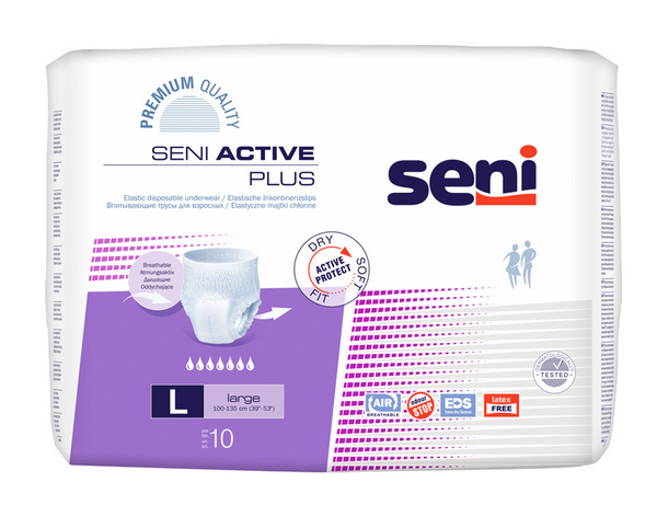 Seni Active Plus Large atmungsaktive elastische Inkontinenzslips, 10 Stück - Webstar - Hygiene- und Verbrauchsartikel - Medizin- und Pflegeprodukte - Kiosk- und Shopartikel - Fun Food Service - Schweiz - Articles d’hygiène et consommables - Produits médicaux et de soins - Produits de kiosque et de magasin - Fun Food Service - Suisse