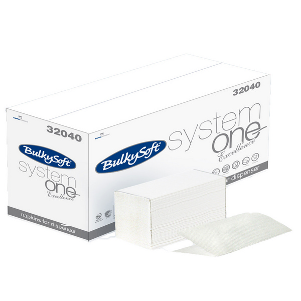 Bulkysoft System One Spenderservietten 21,5 × 16 cm, 2-lagig, 1/2-Falzung, weiss, Microprägung - Webstar - Hygiene- und Verbrauchsartikel - Medizin- und Pflegeprodukte - Kiosk- und Shopartikel - Fun Food Service - Schweiz - Articles d’hygiène et consommables - Produits médicaux et de soins - Produits de kiosque et de magasin - Fun Food Service - Suisse
