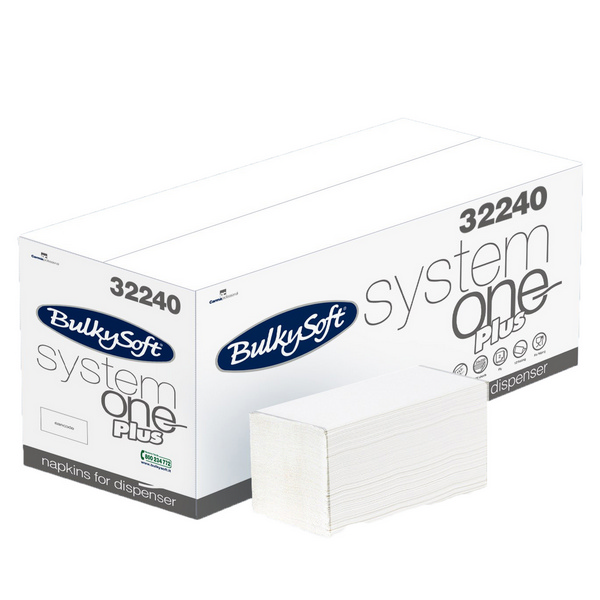 Bulkysoft System One Spenderservietten 19 × 14,5 cm, 2-lagig, 1/2-Falzung, weiss, Microprägung - Webstar - Hygiene- und Verbrauchsartikel - Medizin- und Pflegeprodukte - Kiosk- und Shopartikel - Fun Food Service - Schweiz - Articles d’hygiène et consommables - Produits médicaux et de soins - Produits de kiosque et de magasin - Fun Food Service - Suisse