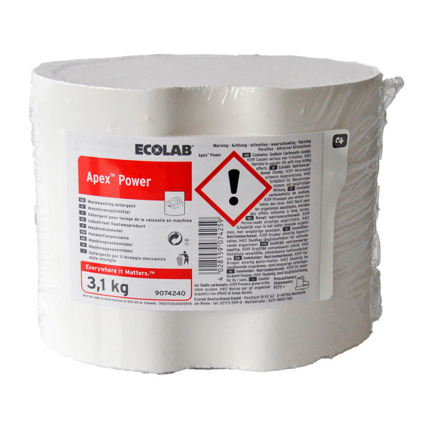 Apex Power maschinelles Geschirrwaschmittel weiss, fest, pH: 10,65 - 11,4, chlorhaltig, 3,1 kg, über Dosiergerät - Webstar - Hygiene- und Verbrauchsartikel - Medizin- und Pflegeprodukte - Kiosk- und Shopartikel - Fun Food Service - Schweiz - Articles d’hygiène et consommables - Produits médicaux et de soins - Produits de kiosque et de magasin - Fun Food Service - Suisse