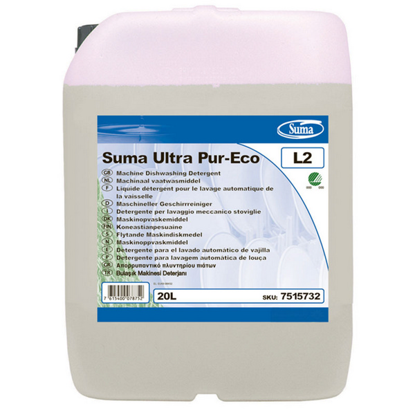 SumaUltra Pur-Eco L2 maschinelles Geschirrwaschmittel gelb, flüssig, pH: >12, biologisch abbaubar, 20 Liter, über Dosiergerät - Webstar - Hygiene- und Verbrauchsartikel - Medizin- und Pflegeprodukte - Kiosk- und Shopartikel - Fun Food Service - Schweiz - Articles d’hygiène et consommables - Produits médicaux et de soins - Produits de kiosque et de magasin - Fun Food Service - Suisse