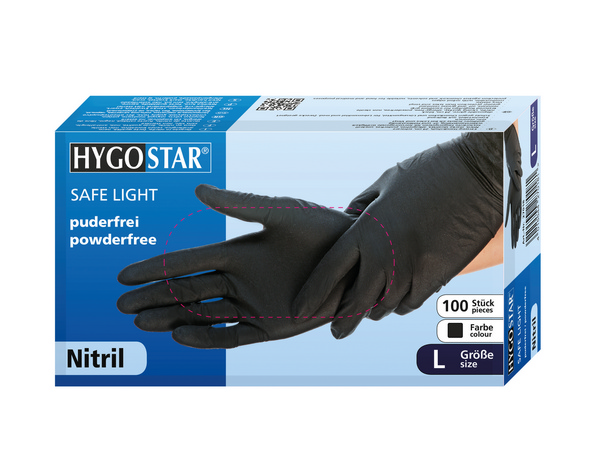HYGOSTAR SAFE LIGHT Einweghandschuhe Nitril, schwarz, puderfrei, unsteril, Gr. L - Webstar - Hygiene- und Verbrauchsartikel - Medizin- und Pflegeprodukte - Kiosk- und Shopartikel - Fun Food Service - Schweiz - Articles d’hygiène et consommables - Produits médicaux et de soins - Produits de kiosque et de magasin - Fun Food Service - Suisse