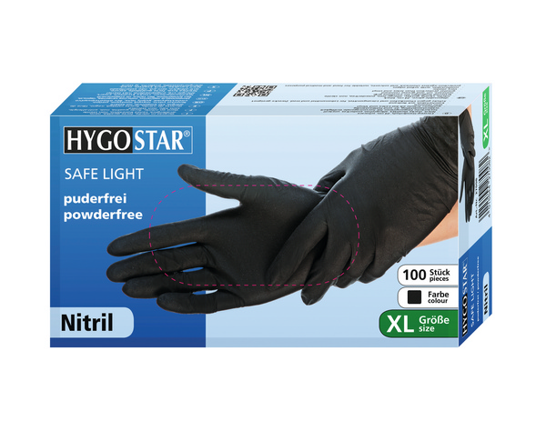 HYGOSTAR SAFE LIGHT Einweghandschuhe Nitril, schwarz, puderfrei, unsteril, Gr. XL - Webstar - Hygiene- und Verbrauchsartikel - Medizin- und Pflegeprodukte - Kiosk- und Shopartikel - Fun Food Service - Schweiz - Articles d’hygiène et consommables - Produits médicaux et de soins - Produits de kiosque et de magasin - Fun Food Service - Suisse