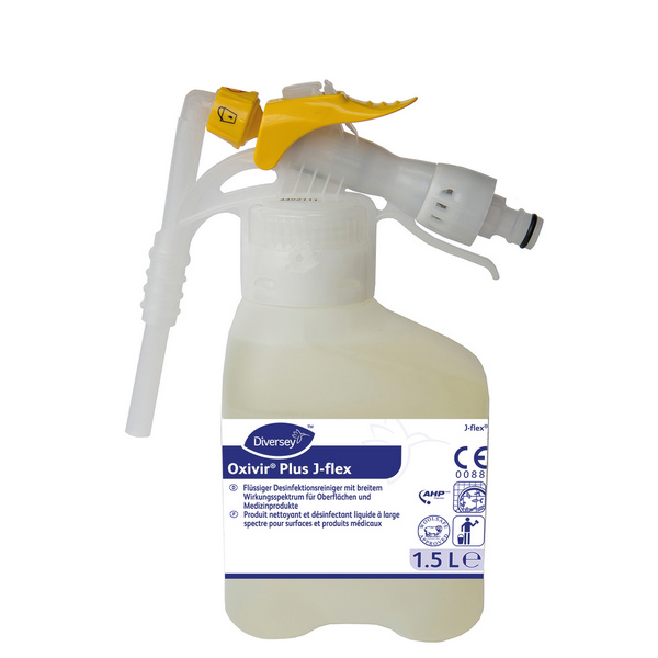 Oxivir Plus Desinfektionsreiniger unparfümiert, farblos, flüssig, pH: 0,5, Wasserstoff-Peroxid Formulierung, 1,5 Liter, Konzentrat - Webstar - Hygiene- und Verbrauchsartikel - Medizin- und Pflegeprodukte - Kiosk- und Shopartikel - Fun Food Service - Schweiz - Articles d’hygiène et consommables - Produits médicaux et de soins - Produits de kiosque et de magasin - Fun Food Service - Suisse