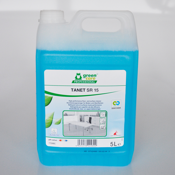 Tanet SR 15 Green Care Bodenreiniger blau, flüssig, pH: 8,6, umweltschonend, biologisch abbaubar, 5 Liter, Konzentrat - Webstar - Hygiene- und Verbrauchsartikel - Medizin- und Pflegeprodukte - Kiosk- und Shopartikel - Fun Food Service - Schweiz - Articles d’hygiène et consommables - Produits médicaux et de soins - Produits de kiosque et de magasin - Fun Food Service - Suisse