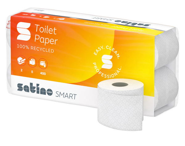 Satino Smart Toilettenpapier Kleinrollen Recycling, 2-lagig, Rolle à 400 Blatt, 9,4 × 11 cm, weiss, Waffelprägung - Webstar - Hygiene- und Verbrauchsartikel - Medizin- und Pflegeprodukte - Kiosk- und Shopartikel - Fun Food Service - Schweiz - Articles d’hygiène et consommables - Produits médicaux et de soins - Produits de kiosque et de magasin - Fun Food Service - Suisse