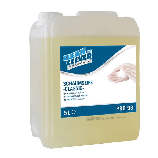 CLEAN and CLEVER Schaumseife Classic PRO 93 milder Blumenduft, farblos, pH-neutral, 5 Liter - Webstar - Hygiene- und Verbrauchsartikel - Medizin- und Pflegeprodukte - Kiosk- und Shopartikel - Fun Food Service - Schweiz - Articles d’hygiène et consommables - Produits médicaux et de soins - Produits de kiosque et de magasin - Fun Food Service - Suisse