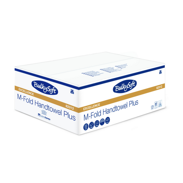 Bulkysoft Premium Handtuch M-Falzung, Zellstoff, 2-lagig, weiss, 21,5 × 32 cm, Tiefe gefaltet 8 cm, 125 Blatt, K-Prägung - Webstar - Hygiene- und Verbrauchsartikel - Medizin- und Pflegeprodukte - Kiosk- und Shopartikel - Fun Food Service - Schweiz - Articles d’hygiène et consommables - Produits médicaux et de soins - Produits de kiosque et de magasin - Fun Food Service - Suisse