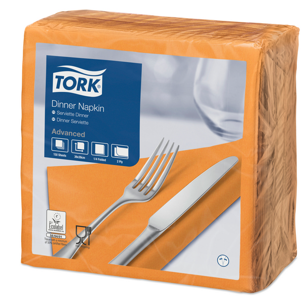 Servietten Tork Advanced 39 x 39 cm, 2-lagig, 1/4 Falzung, orange - Webstar - Hygiene- und Verbrauchsartikel - Medizin- und Pflegeprodukte - Kiosk- und Shopartikel - Fun Food Service - Schweiz - Articles d’hygiène et consommables - Produits médicaux et de soins - Produits de kiosque et de magasin - Fun Food Service - Suisse