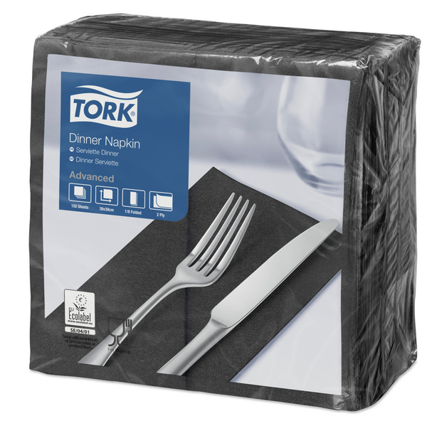 Tork Advanced Servietten 39 × 39 cm, 2-lagig, 1/8-Kopffalz, schwarz - Webstar - Hygiene- und Verbrauchsartikel - Medizin- und Pflegeprodukte - Kiosk- und Shopartikel - Fun Food Service - Schweiz - Articles d’hygiène et consommables - Produits médicaux et de soins - Produits de kiosque et de magasin - Fun Food Service - Suisse