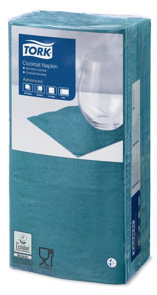 Tork Advanced Cocktail-Servietten 24 × 24 cm, 2-lagig, 1/4-Falzung, blaugrün - Webstar - Hygiene- und Verbrauchsartikel - Medizin- und Pflegeprodukte - Kiosk- und Shopartikel - Fun Food Service - Schweiz - Articles d’hygiène et consommables - Produits médicaux et de soins - Produits de kiosque et de magasin - Fun Food Service - Suisse