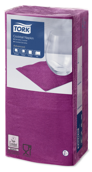 Tork Advanced Cocktail-Servietten 24 × 24 cm, 2-lagig, 1/4-Falzung, violett - Webstar - Hygiene- und Verbrauchsartikel - Medizin- und Pflegeprodukte - Kiosk- und Shopartikel - Fun Food Service - Schweiz - Articles d’hygiène et consommables - Produits médicaux et de soins - Produits de kiosque et de magasin - Fun Food Service - Suisse