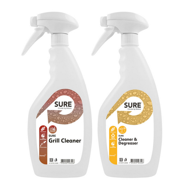 SURE Sprayflasche leer, mit 12 Kleber (6x SURE Cleaner & Degreaser/ 6x SURE Grill Cleaner), 6 × 750 ml - Webstar - Hygiene- und Verbrauchsartikel - Medizin- und Pflegeprodukte - Kiosk- und Shopartikel - Fun Food Service - Schweiz - Articles d’hygiène et consommables - Produits médicaux et de soins - Produits de kiosque et de magasin - Fun Food Service - Suisse