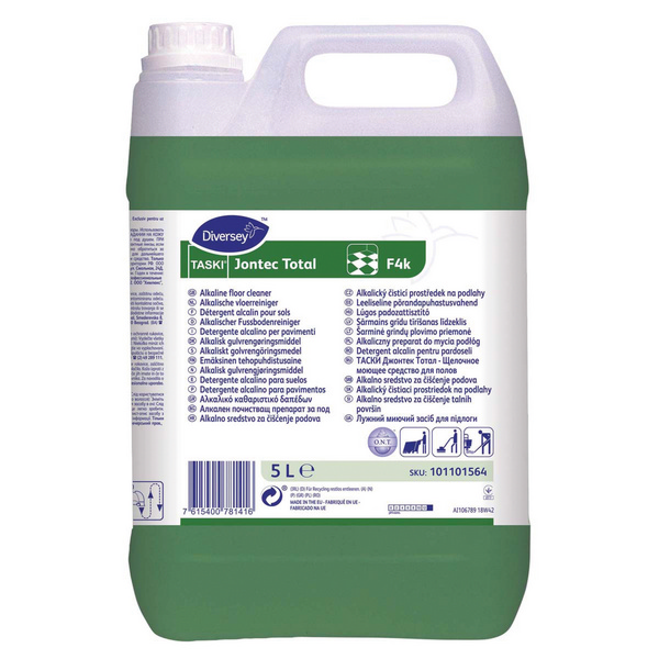 TASKI Jontec Total F4k Bodenreiniger parfümiert, grün, flüssig, pH: >12, biologisch abbaubar, 5 Liter, Konzentrat - Webstar - Hygiene- und Verbrauchsartikel - Medizin- und Pflegeprodukte - Kiosk- und Shopartikel - Fun Food Service - Schweiz - Articles d’hygiène et consommables - Produits médicaux et de soins - Produits de kiosque et de magasin - Fun Food Service - Suisse