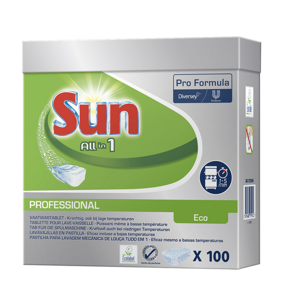 Sun Professional All in 1 Eco Tabs maschinelles Geschirrspülmittel weiss-blau, fest, umweltfreundlich, phosphatfrei, 500 Tabs - Webstar - Hygiene- und Verbrauchsartikel - Medizin- und Pflegeprodukte - Kiosk- und Shopartikel - Fun Food Service - Schweiz - Articles d’hygiène et consommables - Produits médicaux et de soins - Produits de kiosque et de magasin - Fun Food Service - Suisse