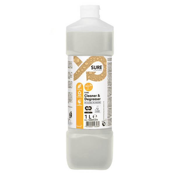 SURE Cleaner & Degreaser Fettlöser gelb, flüssig, pH: >11, biologisch abbaubar, auf Pflanzen basierend, 1 Liter, Konzentrat - Webstar - Hygiene- und Verbrauchsartikel - Medizin- und Pflegeprodukte - Kiosk- und Shopartikel - Fun Food Service - Schweiz - Articles d’hygiène et consommables - Produits médicaux et de soins - Produits de kiosque et de magasin - Fun Food Service - Suisse
