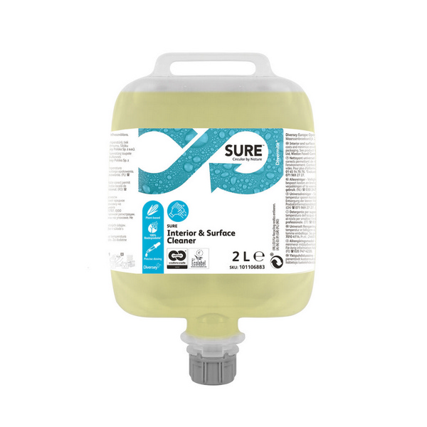 SURE Interior & Surface Cleaner Allzweckreiniger parfümfrei, ohne Farbstoffe, blassgelb, flüssig, pH: 6, umweltschonend, biologisch abbaubar, 2 Liter, Konzentrat, Divermite-SafePack Pouches - Webstar - Hygiene- und Verbrauchsartikel - Medizin- und Pflegeprodukte - Kiosk- und Shopartikel - Fun Food Service - Schweiz - Articles d’hygiène et consommables - Produits médicaux et de soins - Produits de kiosque et de magasin - Fun Food Service - Suisse