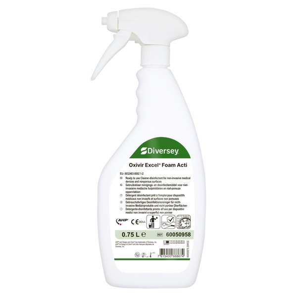 Oxivir Excel Foam Acti Desinfektionsreiniger gelb, flüssig, pH: 2, Wasserstoff-Peroxid-Formulierung viruzid gem. EN14476 in 30 Sekunden (inkl. Adeno-, Polio-, Corona-, Noro- und Influenzavirus) ohne Nachspülen 750 ml, gebrauchsfertig, mit Sprühkopf - Webstar - Hygiene- und Verbrauchsartikel - Medizin- und Pflegeprodukte - Articles d’hygiène et consommables - Produits médicaux et de soins