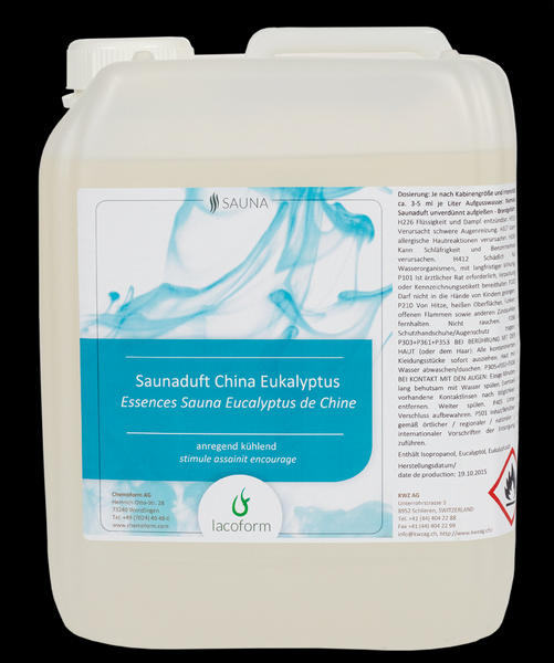 Saunaduft China Eukalyptus Eukalyptusduft, gelblich, flüssig, 5 Liter, Konzentrat - Webstar - Hygiene- und Verbrauchsartikel - Medizin- und Pflegeprodukte - Kiosk- und Shopartikel - Fun Food Service - Schweiz - Articles d’hygiène et consommables - Produits médicaux et de soins - Produits de kiosque et de magasin - Fun Food Service - Suisse