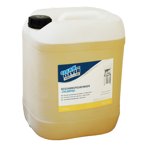 CLEAN and CLEVER Geschirrspülreiniger PRO 120 hellgelb, flüssig, pH: 12,3, chlorfrei, 25 kg, Konzentrat - Webstar - Hygiene- und Verbrauchsartikel - Medizin- und Pflegeprodukte - Kiosk- und Shopartikel - Fun Food Service - Schweiz - Articles d’hygiène et consommables - Produits médicaux et de soins - Produits de kiosque et de magasin - Fun Food Service - Suisse