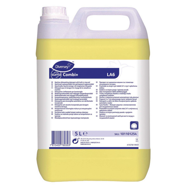 Suma Combi+ LA6 maschinelles Geschirrspülmittel gelb, flüssig, pH: >12, 5 Liter - Webstar - Hygiene- und Verbrauchsartikel - Medizin- und Pflegeprodukte - Kiosk- und Shopartikel - Fun Food Service - Schweiz - Articles d’hygiène et consommables - Produits médicaux et de soins - Produits de kiosque et de magasin - Fun Food Service - Suisse