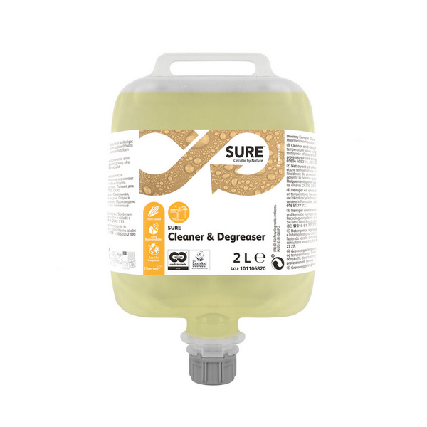 SURE Cleaner & Degreaser Fettlöser gelb, flüssig, pH: >11, biologisch abbaubar, auf Pflanzen basierend, 2 Liter, Konzentrat, Divermite-SafePack Pouches - Webstar - Hygiene- und Verbrauchsartikel - Medizin- und Pflegeprodukte - Kiosk- und Shopartikel - Fun Food Service - Schweiz - Articles d’hygiène et consommables - Produits médicaux et de soins - Produits de kiosque et de magasin - Fun Food Service - Suisse