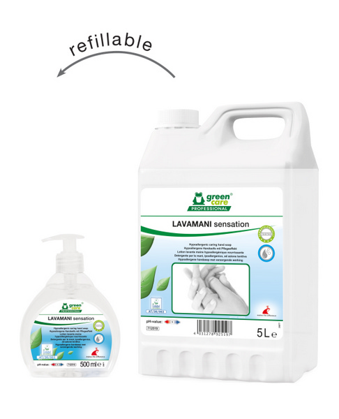 Lavamani sensation Handseife blumiger Duft, farblos, flüssig, pH: 5,3, umweltschonend, biologisch abbaubar, 500 ml, Pumpspender, gebrauchsfertig - Webstar - Hygiene- und Verbrauchsartikel - Medizin- und Pflegeprodukte - Kiosk- und Shopartikel - Fun Food Service - Schweiz - Articles d’hygiène et consommables - Produits médicaux et de soins - Produits de kiosque et de magasin - Fun Food Service - Suisse