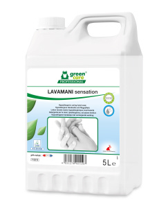 Lavamani sensation Handseife blumiger Duft, farblos, flüssig, pH: 5,3, umweltschonend, biologisch abbaubar, 5 Liter, gebrauchsfertig - Webstar - Hygiene- und Verbrauchsartikel - Medizin- und Pflegeprodukte - Kiosk- und Shopartikel - Fun Food Service - Schweiz - Articles d’hygiène et consommables - Produits médicaux et de soins - Produits de kiosque et de magasin - Fun Food Service - Suisse