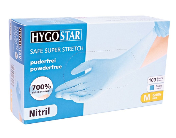 HYGOSTAR SAFE SUPER STRETCH Handschuhe Nitril, blau, puderfrei, unsteril Gr. M - Webstar - Hygiene- und Verbrauchsartikel - Medizin- und Pflegeprodukte - Articles d’hygiène et consommables - Produits médicaux et de soins