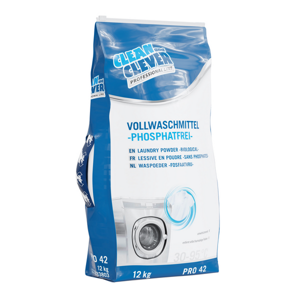 CLEAN and CLEVER Vollwaschmittel PRO 42 parfümiert, weiss, pulverförmig, pH: 10,5, phosphatfrei, 12 kg - Webstar - Hygiene- und Verbrauchsartikel - Medizin- und Pflegeprodukte - Kiosk- und Shopartikel - Fun Food Service - Schweiz - Articles d’hygiène et consommables - Produits médicaux et de soins - Produits de kiosque et de magasin - Fun Food Service - Suisse