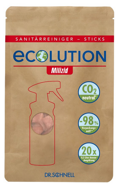 ECOLUTION MILIZID Sanitärreiniger charakterisch, rot, pulverförmig, pH: 1,5, umweltschonend, 20 Sticks à 3 g, Konzentrat (Komplett selbstauflösende Sticks) - Webstar - Hygiene- und Verbrauchsartikel - Medizin- und Pflegeprodukte - Kiosk- und Shopartikel - Fun Food Service - Schweiz - Articles d’hygiène et consommables - Produits médicaux et de soins - Produits de kiosque et de magasin - Fun Food Service - Suisse